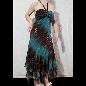 Beautiful Turquoise and dark brown with gold gown